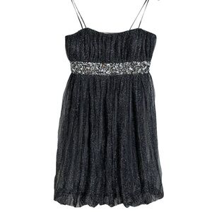 Flip Black Glitter Party Dress Beaded Empire Waist Size 10 Y2K Vintage Cocktail